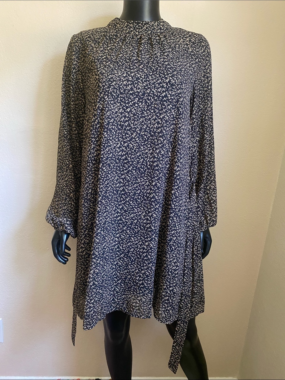 L Love Black Floral Long Sleeve Shift Dress with Removable Waist Tie